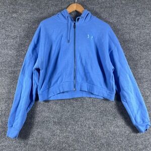 Under Armour Hoodie Womens XL Blue Full Zip Cropped Loose Fit Sweatshirt Gym